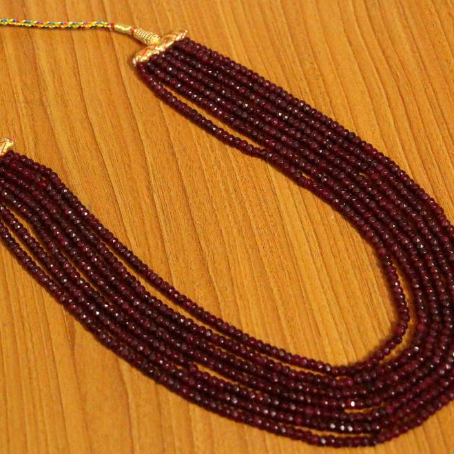 Semi Precious Ruby Colour 7 Line Necklace Set