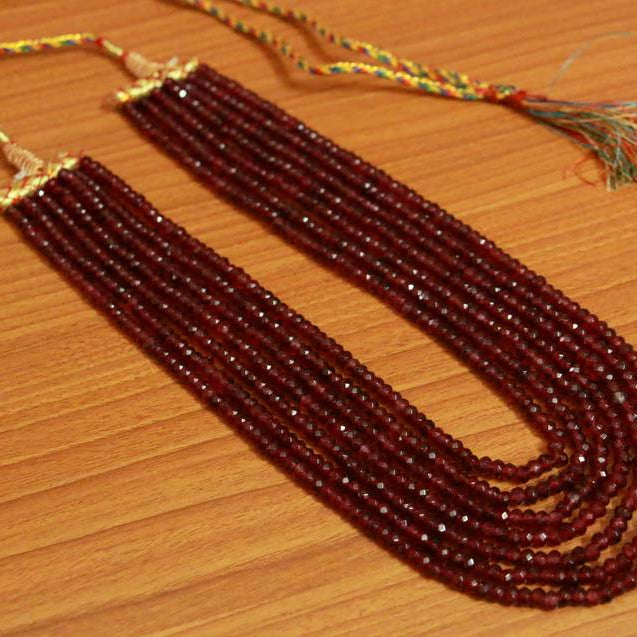 Semi Precious Ruby Colour 7 Line Necklace Set