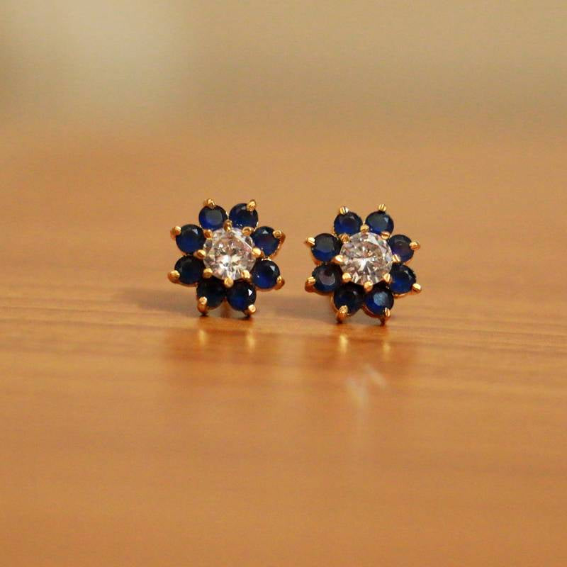 Blue Sapphire Diamond Look Studs
