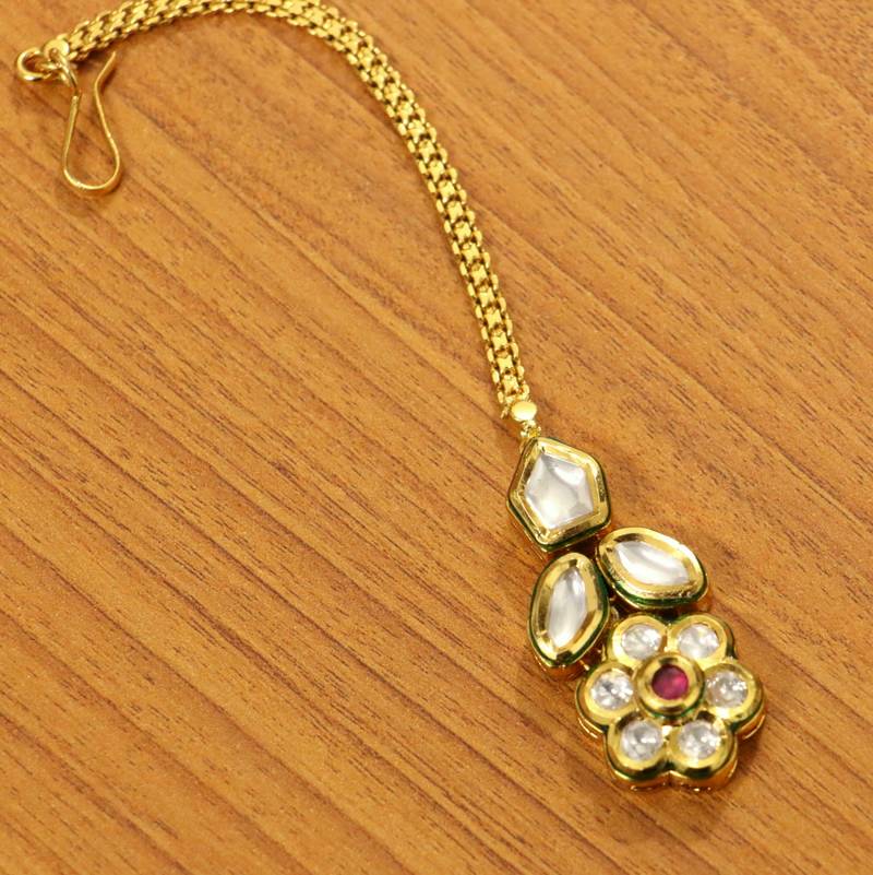 Ruby Uncut Kundan Meenakari Maang Tikka