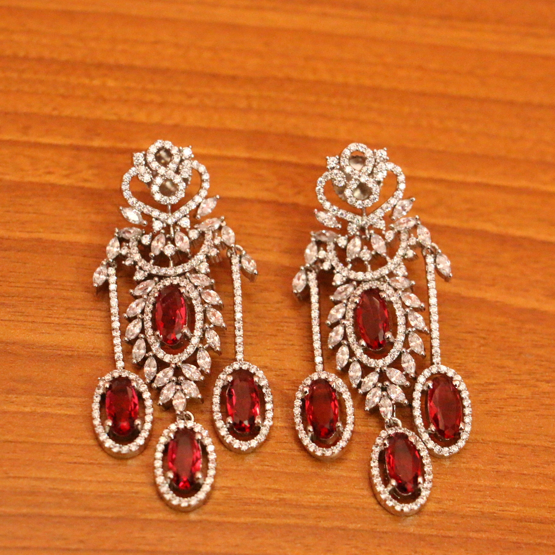 Ruby Silver Plated Diamond Look Danglers