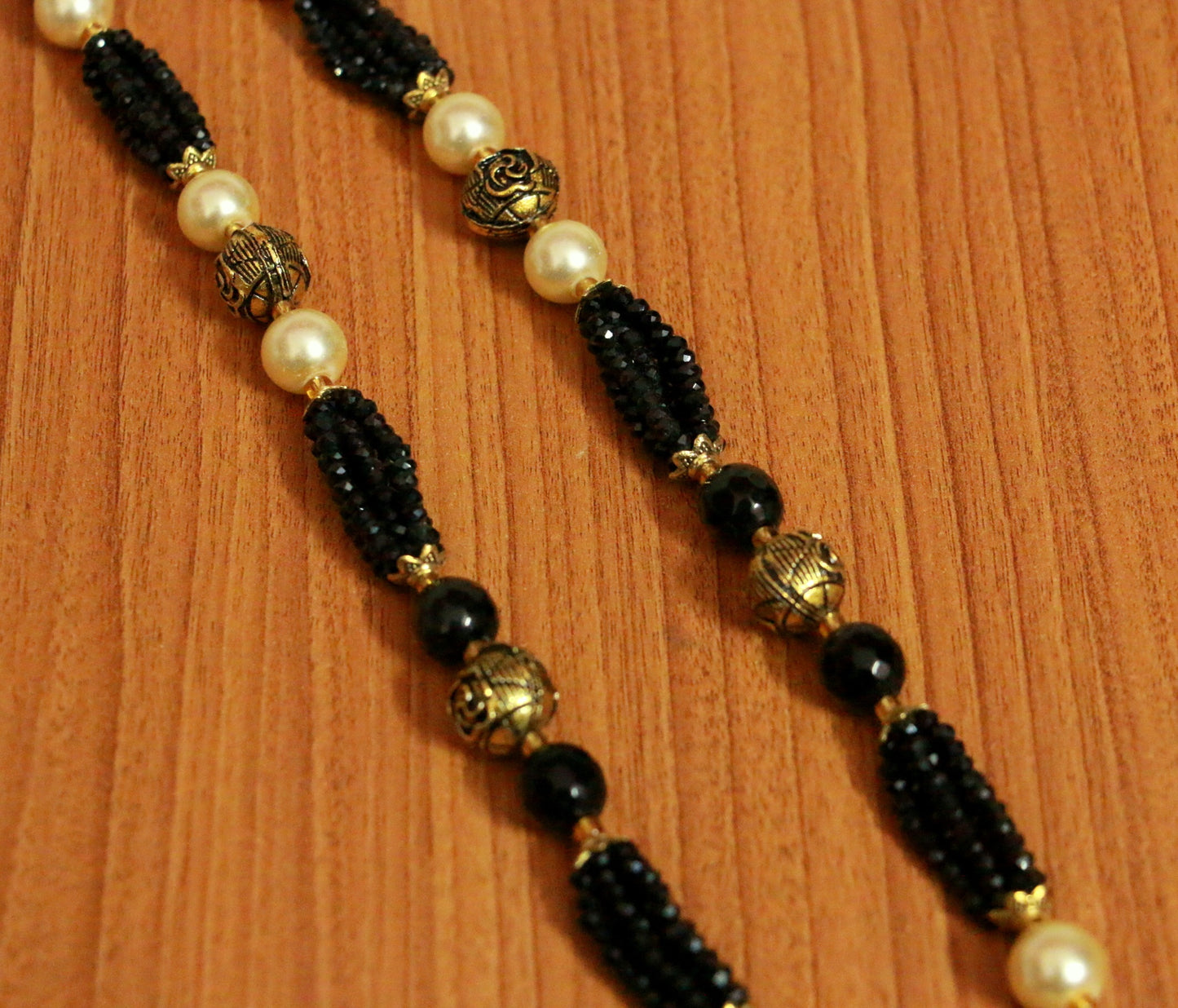 Black Crystal & Antique Bead Necklace Chain