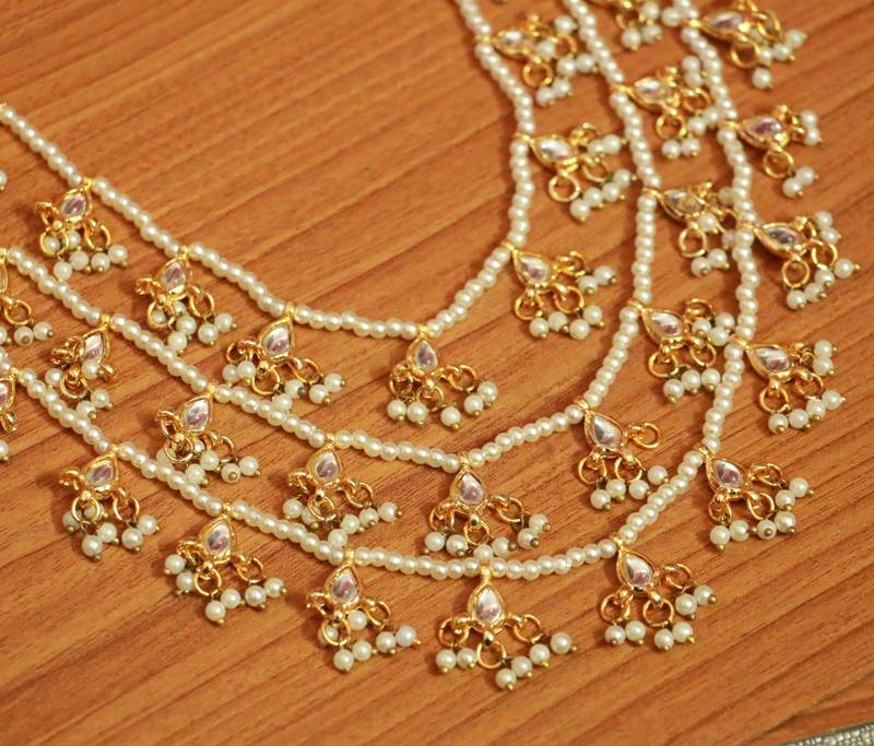 3 Line kundan & Pearl Ethnic Necklace