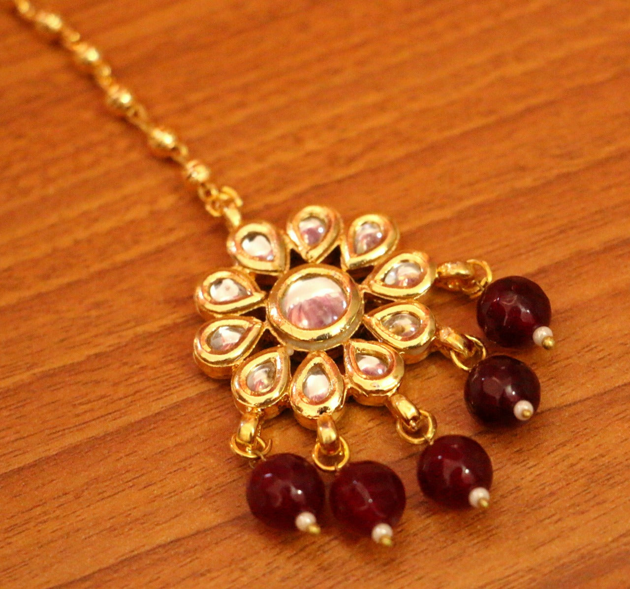 Ruby kundan Polki Gold Look Maang Tikka