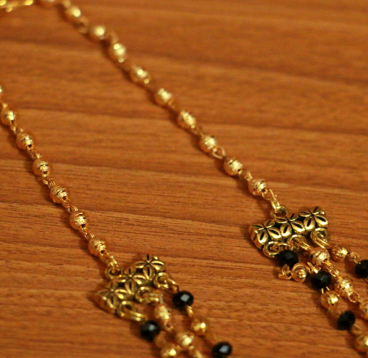 Black & Gold Bead Ethnic Long Necklace