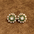Emerald Green Kundan Polki Stud Earrings Designer Bridal Imitation Jewellery by Sanvi Jewels