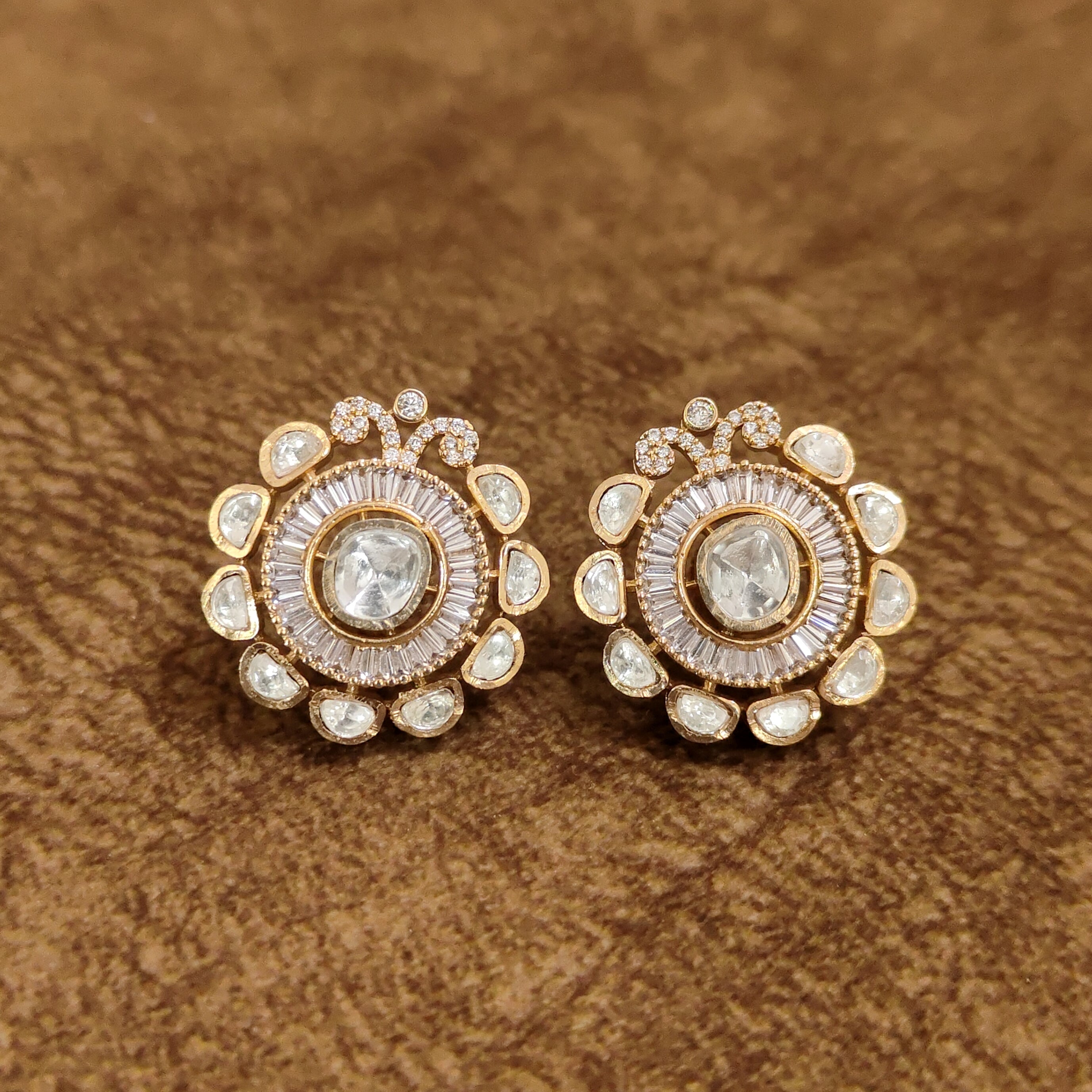 Royal Polki Diamond Bridal Stud Earrings Designer Imitation Jewellery by Sanvi Jewels