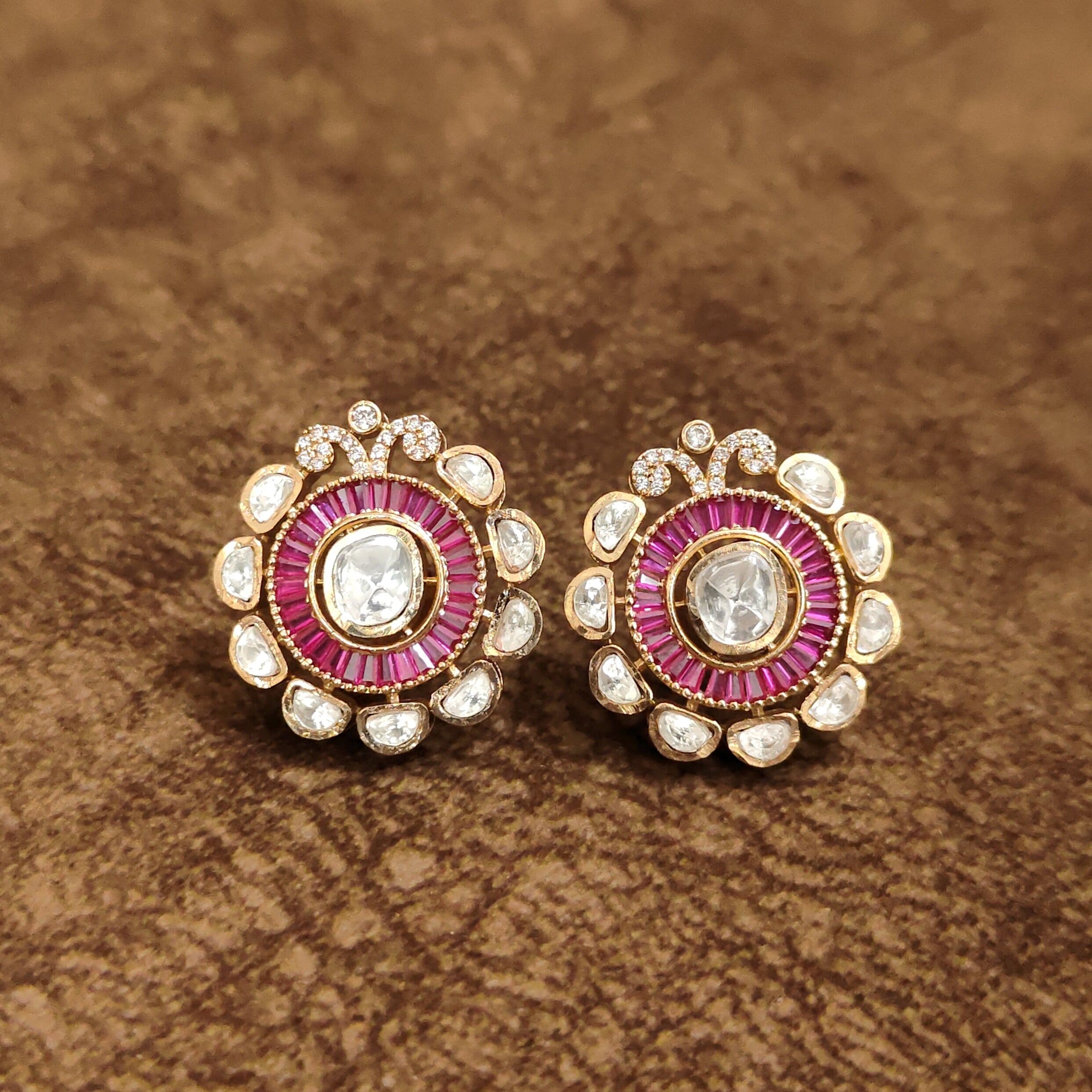 Ruby Polki Bridal Stud Earrings Designer Artificial Jewellery by Sanvi Jewels