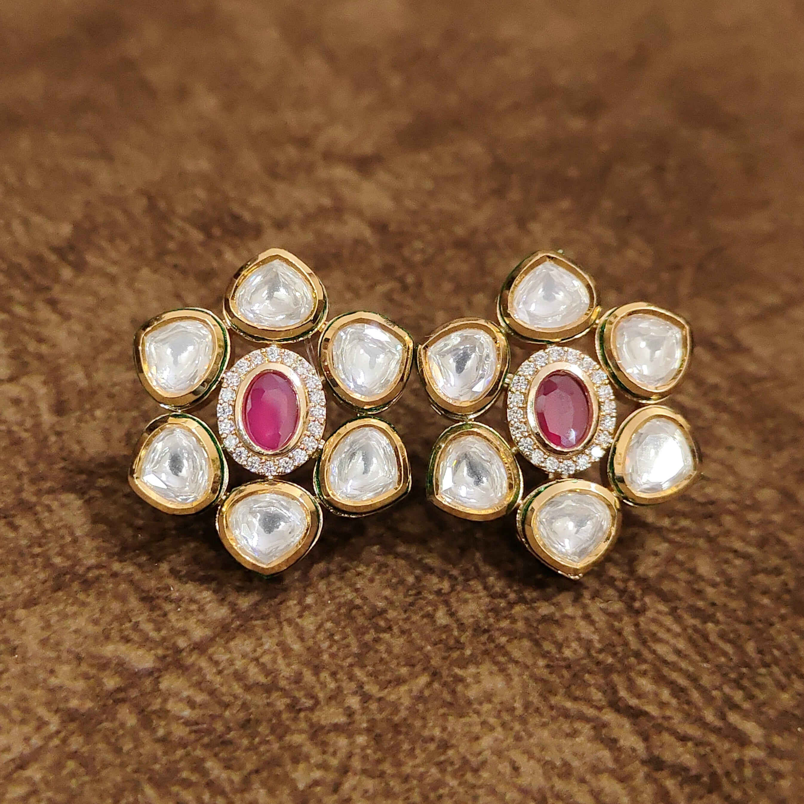 Ruby Kundan Polki Bridal Stud Earrings Designer Artificial Jewellery by Sanvi Jewels