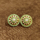 Emerald Pearl Temple Stud Earrings Designer Artificial Jewellery by Sanvi Jewels
