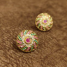 Navratna Ruby Swirl Temple Stud Earrings Multicolor Designer Artificial Jewellery by Sanvi Jewels