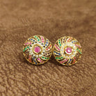 Navratna Ruby Swirl Temple Stud Earrings Multicolor Designer Artificial Jewellery by Sanvi Jewels