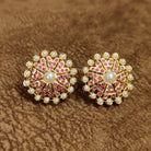 Ruby Pearl Floral Stud Earrings Designer Artificial Jewellery by Sanvi Jewels