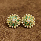 Emerald Green Pearl Floral Stud Earrings Designer Artificial Jewellery by Sanvi Jewels