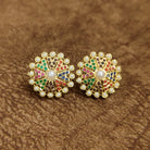 Navratna Pearl Floral Stud Earrings Multicolor Designer Artificial Jewellery by Sanvi Jewels