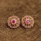 Ruby Floral Halo Stud Earrings Designer Artificial Jewellery by Sanvi Jewels