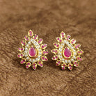 Ruby Pear Sunburst Temple Stud Earrings Designer Artificial Jewellery by Sanvi Jewels