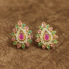 Ruby Pear Navratna Temple Stud Earrings Designer Artificial Jewellery by Sanvi Jewels