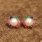 Navratna Pearl Floral Stud Earrings Multicolor Designer Artificial Jewellery by Sanvi Jewels