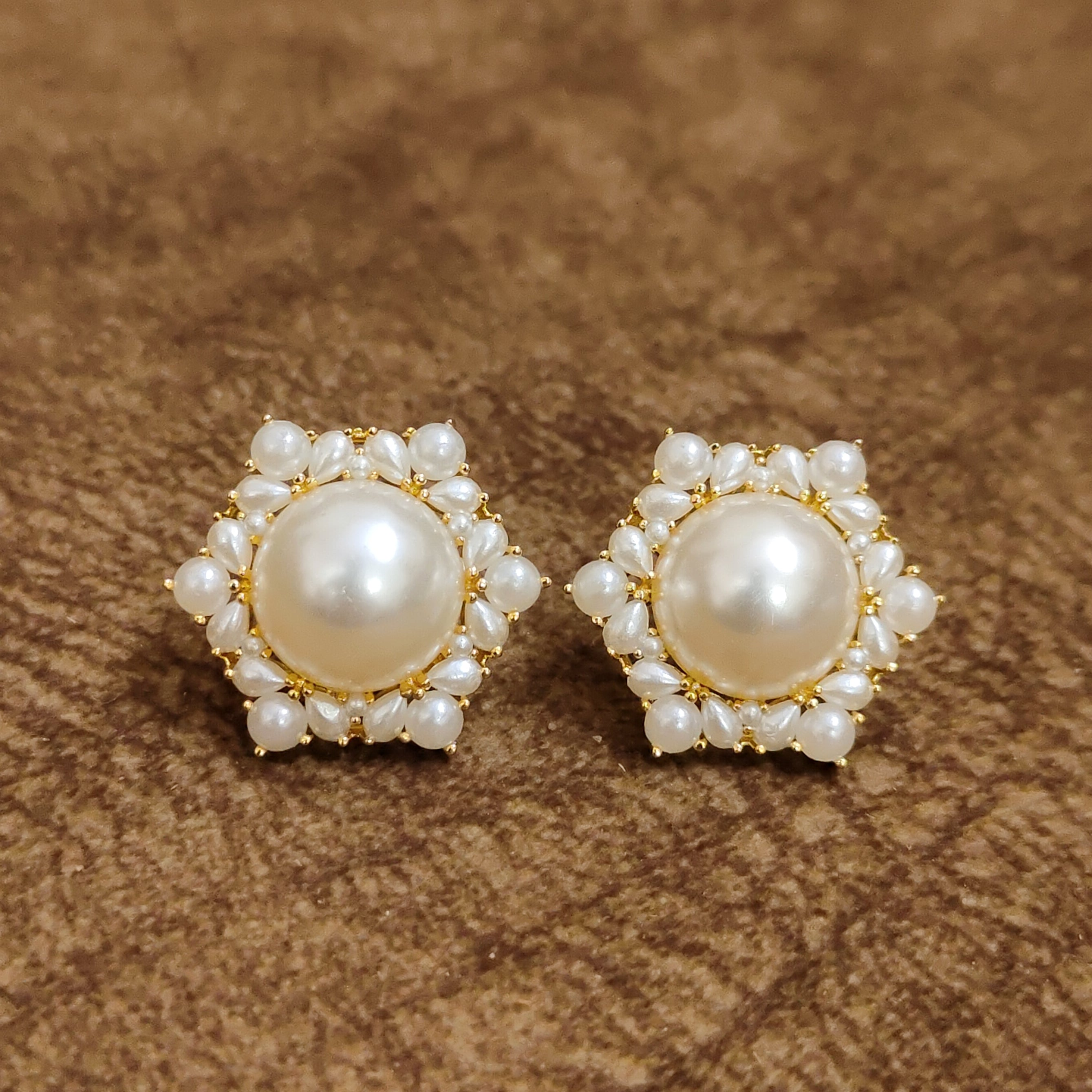Classic Pearl Floral Stud Earrings Designer Artificial Jewellery by Sanvi Jewels