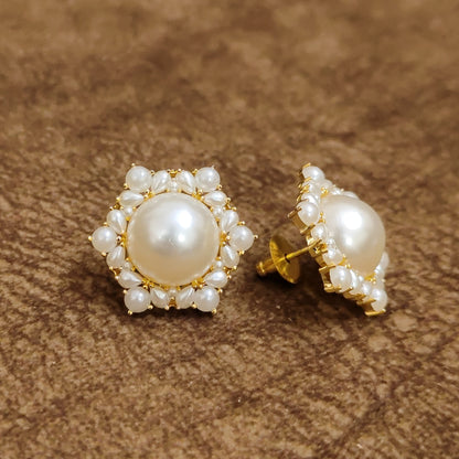 Classic Pearl Floral Stud Earrings – Elegant Designer Artificial Jewellery | Sanvi Jewels