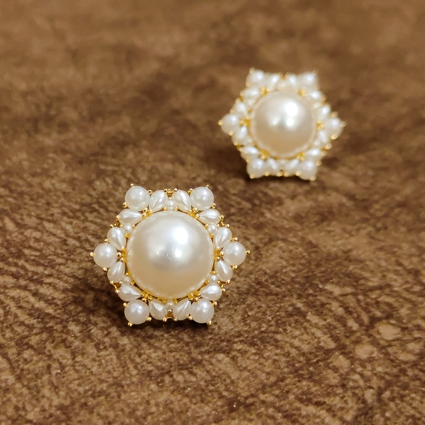 Classic Pearl Floral Stud Earrings – Elegant Designer Artificial Jewellery | Sanvi Jewels