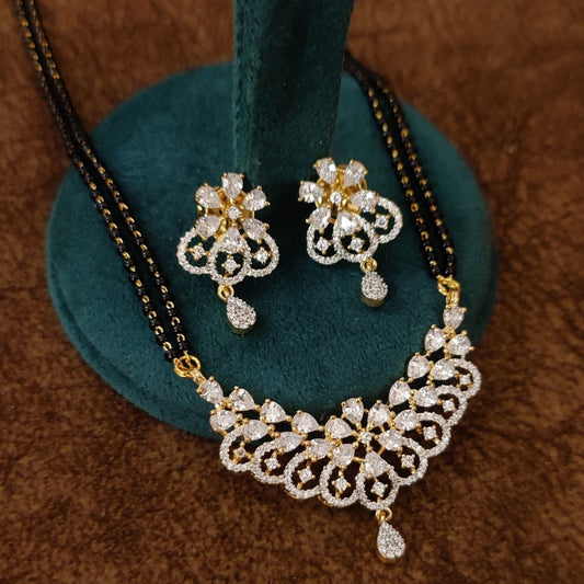 Floral CZ Diamond Look Mangalsutra with Earrings