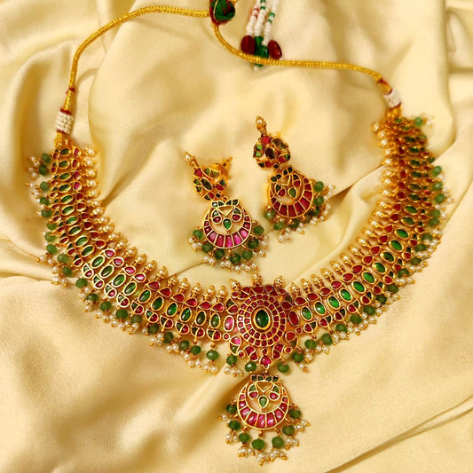Royal Ruby & Emerald Pearl Necklace Set
