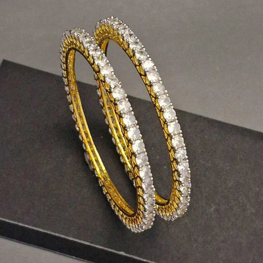 Diamond Look 4 mm Single Line Solitaire Gold Bangles