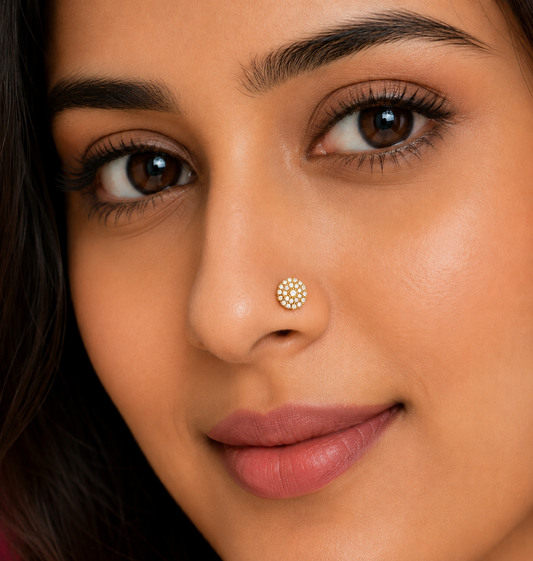 Diamond Look Gold Plated Round Piercing Nose Ring