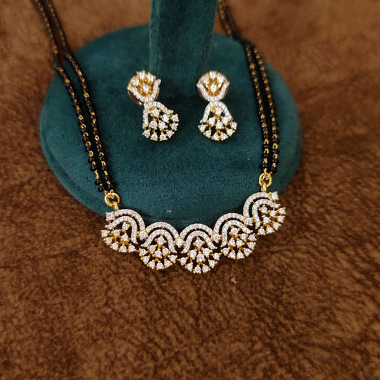 Elegant Diamond-Cut Gold Plated Mangalsutra with Matching Earrings
