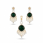 Emerald Cushion CZ Chandelier Pendant & Earring Set – Full Set View – Sanvi Jewels