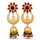 Multicolour Onyx Ruby Polki Jhumkas – Lifestyle Shot – Sanvi Jewels