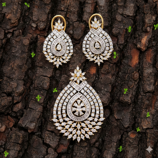 Luxury American Diamond Teardrop Pendant Set with Earrings by Sanvi Jewels
