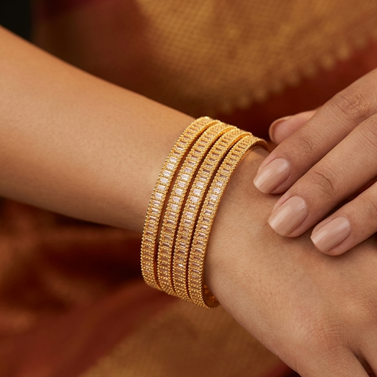Elegant American Diamond Baguette Bangles – Designer Wedding Bangles Set | Sanvi Jewels