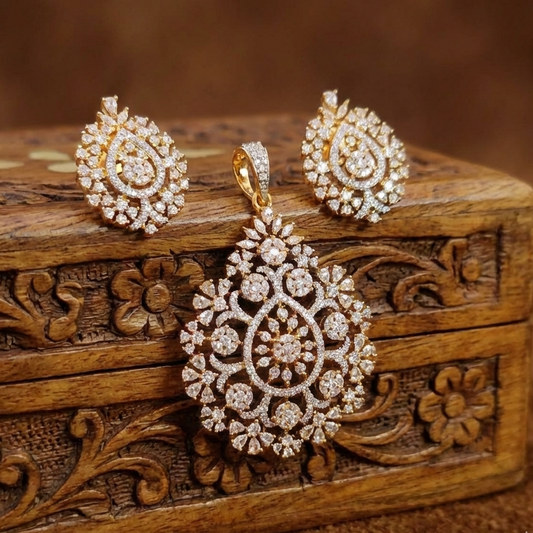 Royal Zircon Floral Teardrop Pendant Set