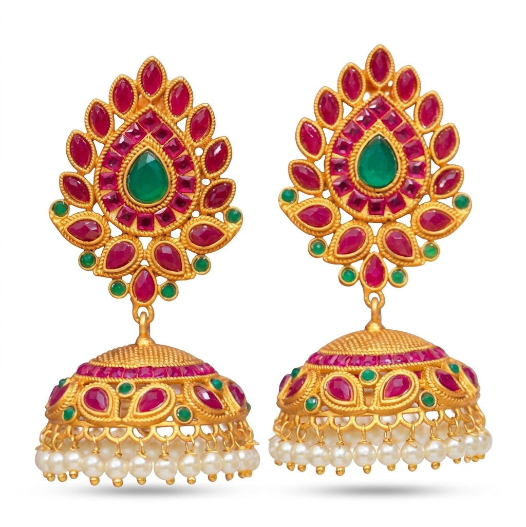 Multicolour Polki Pearl Jhumka Earrings – Lifestyle Shot – Sanvi Jewels