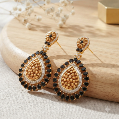 Antique Black Onyx Danglers – Statement Earrings – Sanvi Jewels