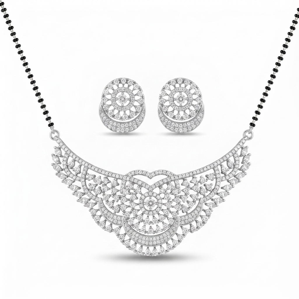 Diamond Look Mangalsutra Set – Silver-Tone Variant – Sanvi Jewels