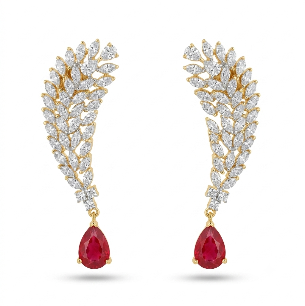 Ruby American Diamond Dangler Earrings – Model Shot – Sanvi Jewels