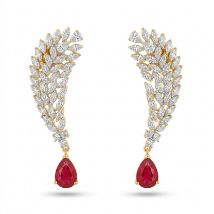 Ruby American Diamond Dangler Earrings – Model Shot – Sanvi Jewels