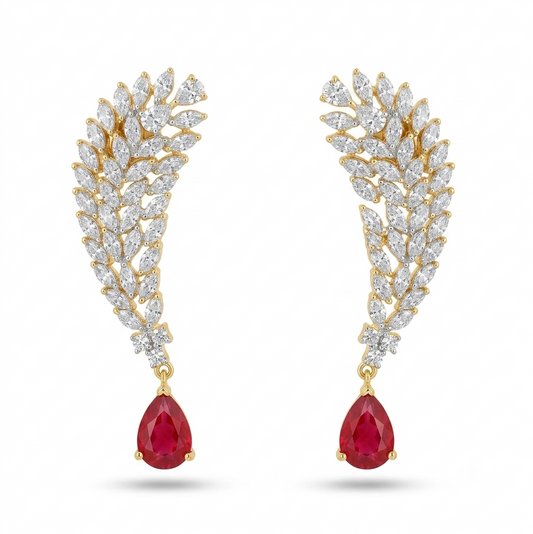 Ruby American Diamond Dangler Earrings – Model Shot – Sanvi Jewels