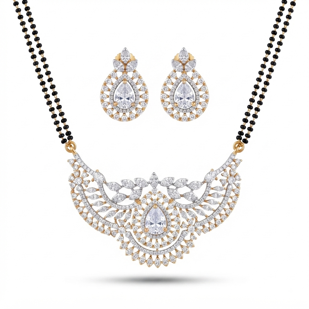 White Stone American Diamond Mangalsutra – Sanvi Jewels