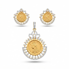 Victoria Coin Crown & Fan CZ Pendant & Earring Set – Full Set View – Sanvi Jewels