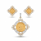 Victoria Coin Triple Halo CZ Pendant & Earring Set – Full Set View – Sanvi Jewels