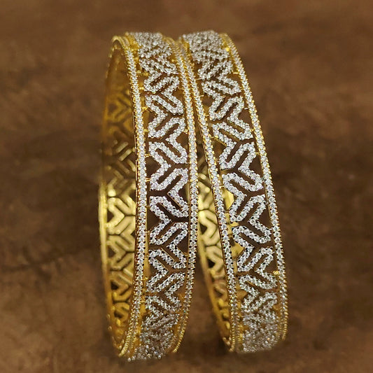 Royal Chevron CZ Diamond Bangles | 22kt Gold-Plated American Diamond Bangles for Women
