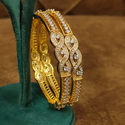 Radiant Glow CZ Diamond Gold Bangles | 22kt Gold-Plated American Diamond Bangles for Women
