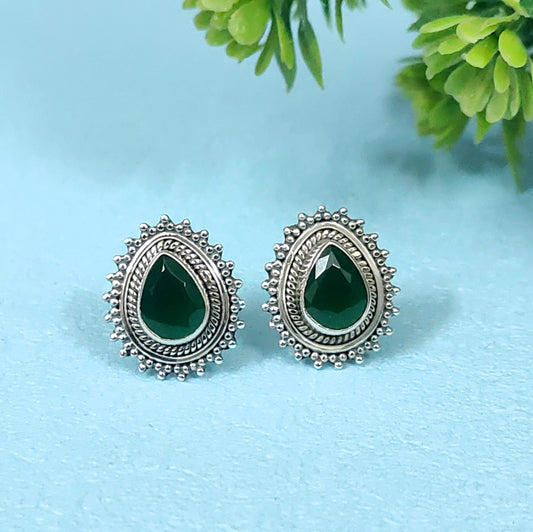 Emerald Green Teardrop 92.5 Sterling Silver Stud Earrings for Women