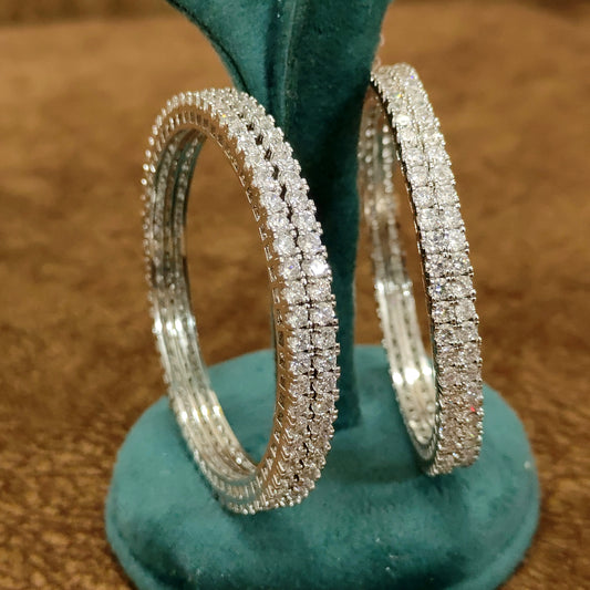 Eternal Sparkle Silver Finish Solitaire CZ Stone Bangles