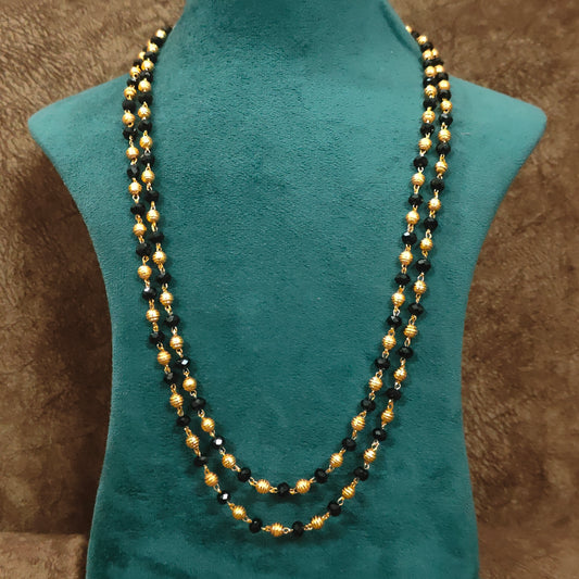 Royal Double-Strand Black & Gold Beaded Traditional Necklace